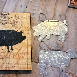 NEW 3 piece French country kitchen decor bundle w pigs & cow